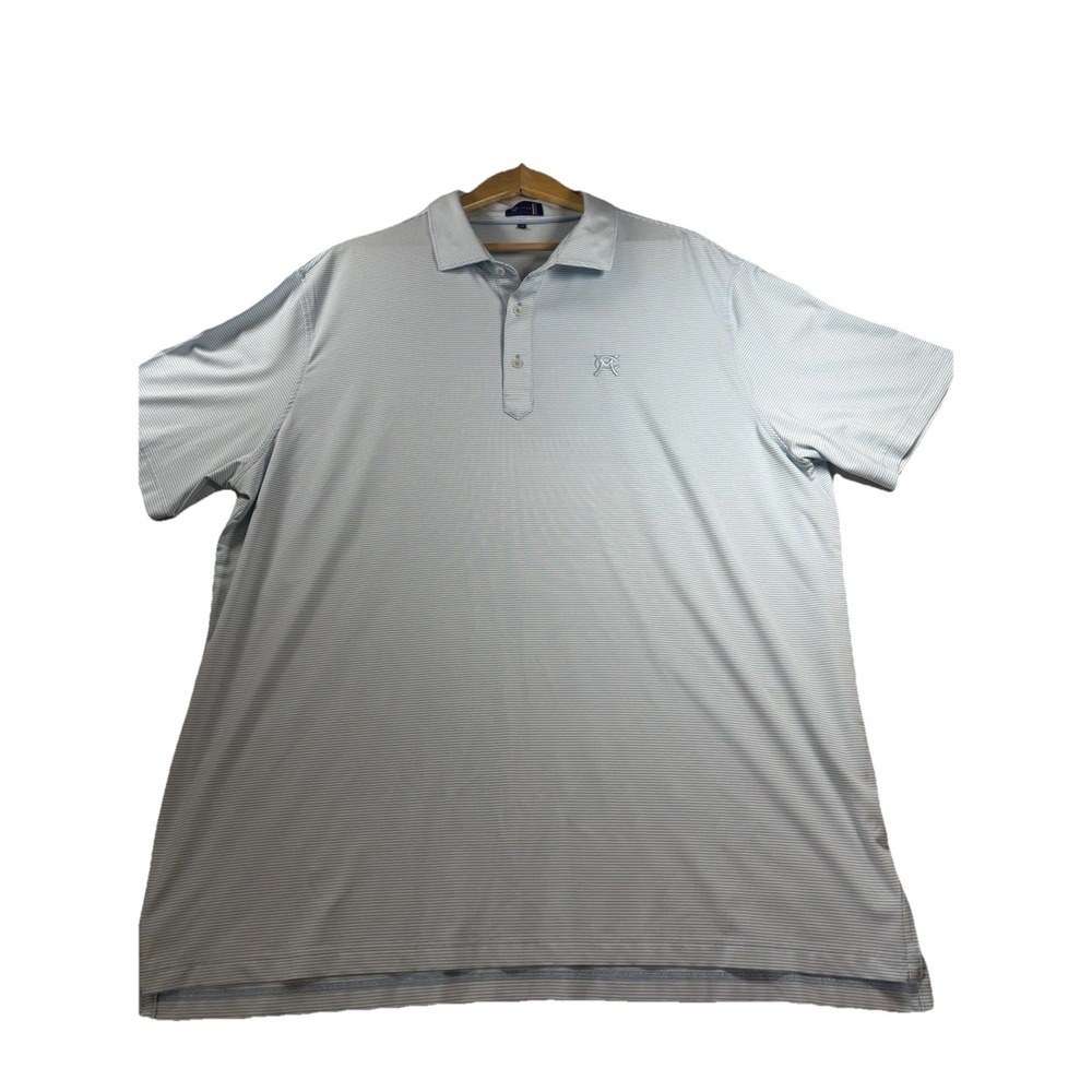Stitch Polo Shirt Mens 2XL Golf Blue White Stripe Logo‎ Marietta College